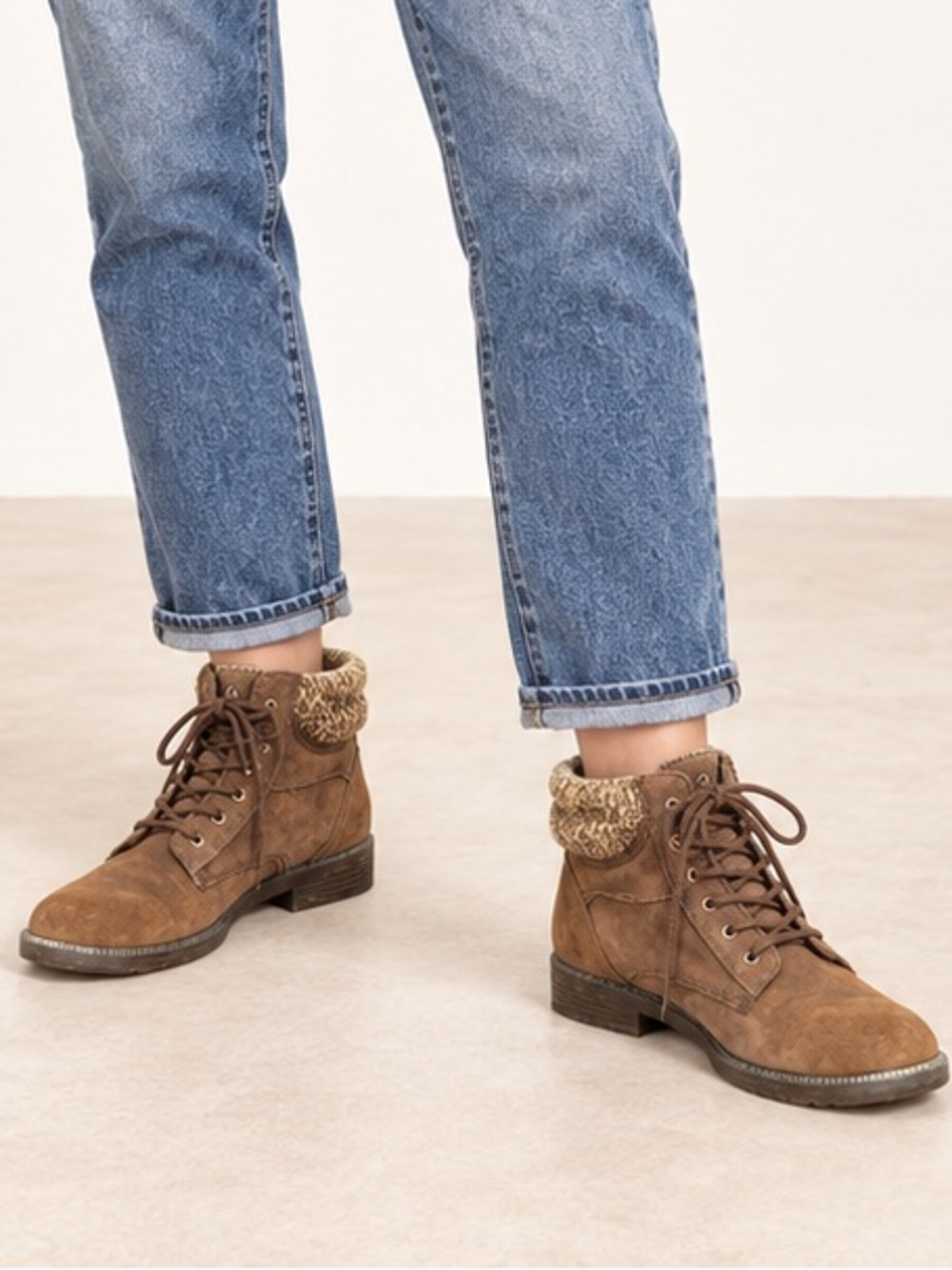 Predictions | Brown Suede Leather Lace-Up Ankle Boots Sweater Cuff 9W